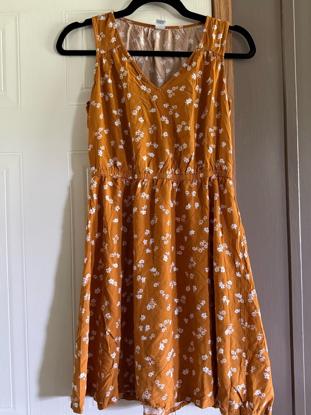 Old Navy Mustard Sleeveless V-Neck Floral Midi Dress
